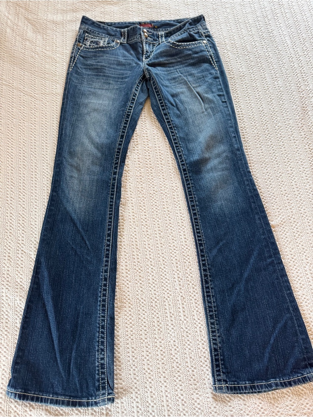 Maurices Dark Blue Bootcut Jeans with Fading size 7/8 long